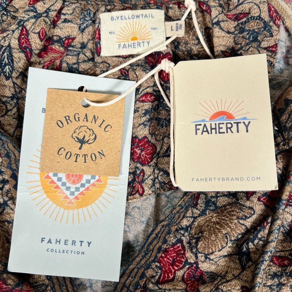 Faherty B. Yellowtail Womens Floral Ruffle Trim Bodhi Top Blouse Size L  NEW - Picture 6 of 11